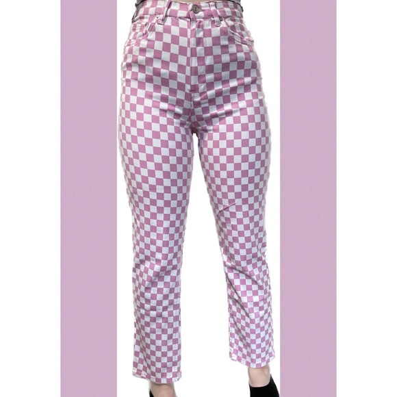 Pink Checkered Jeans - Picture 1 of 5